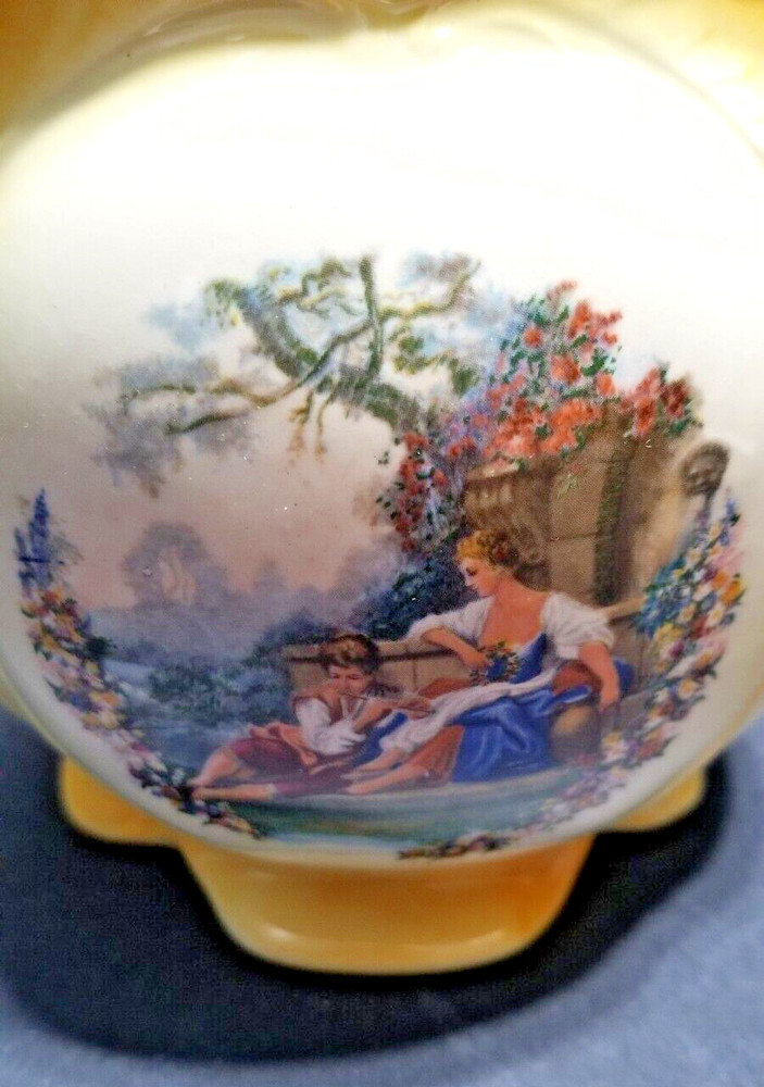 Planter Ceramic Glazed and Painted "Courting Couples" Romantic Scenes.