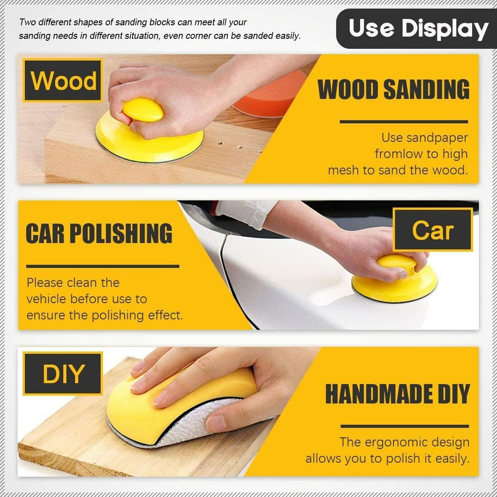 2PACK 5" Foam Hand Sanding Blocks Pad Mouse & Round Hook Loop Disc Backing Plate