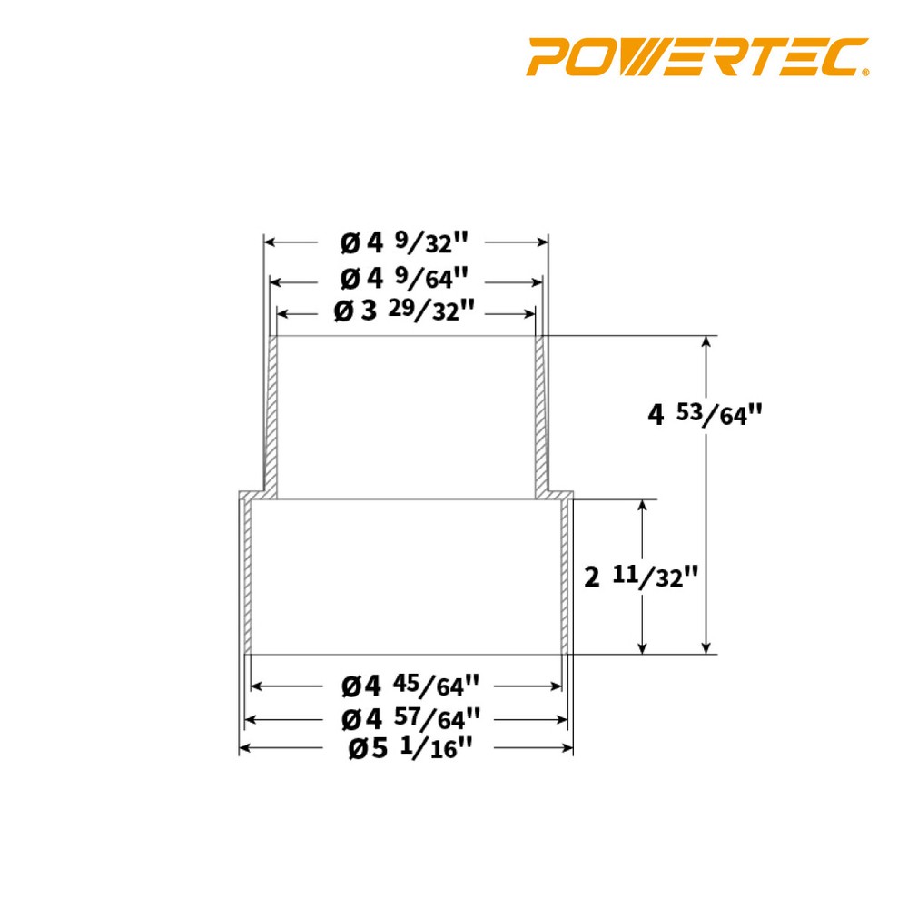 POWERTEC 5" to 4" Reducer Dust Collection Fitting, ABS Plastic (Black) (70170)