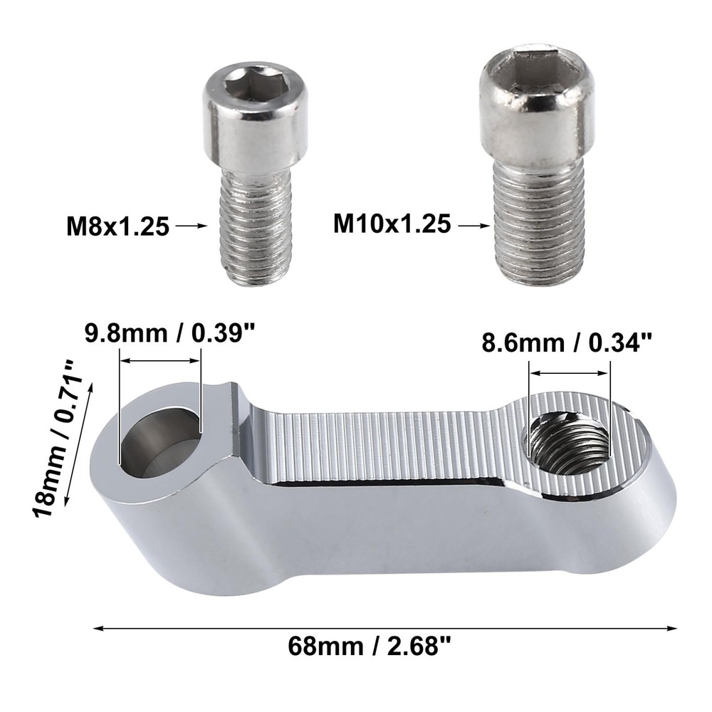 1 pair motorcycle 10mm 8mm mirror support extender adapter silver tone