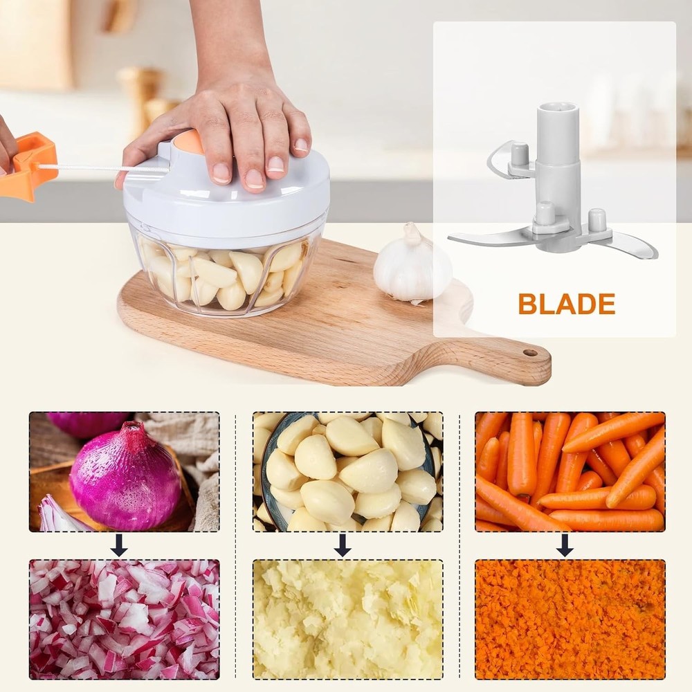 Manual Food Processor Vegetable Chopper, Portable Hand Pull String Garlic Min...