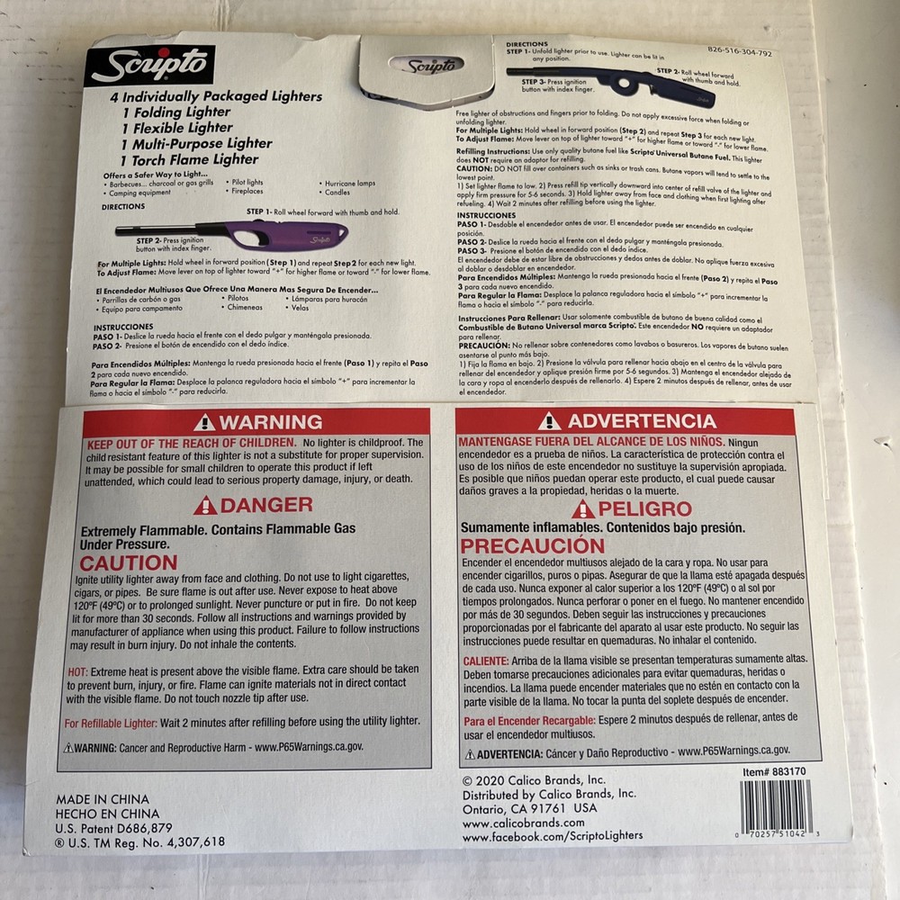 Scripto 4 Multi-Purpose Lighters BBQ Lighter (color may vary)