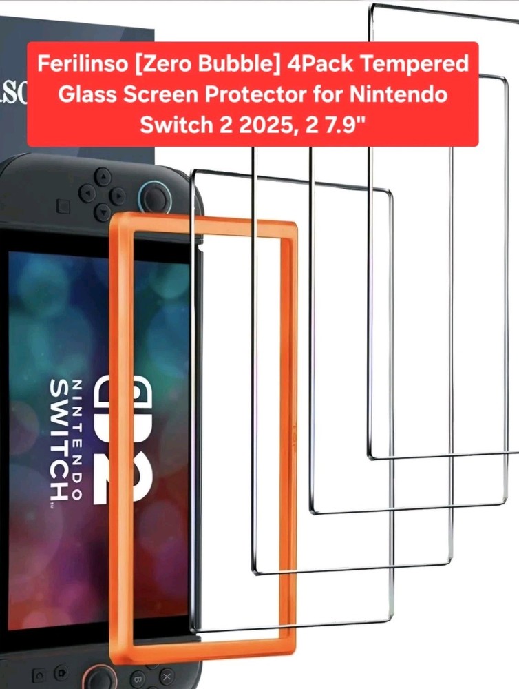 Ferilinso 4 Pack Screen Protector Nintendo Switch 2 2025 Tempered Glass
