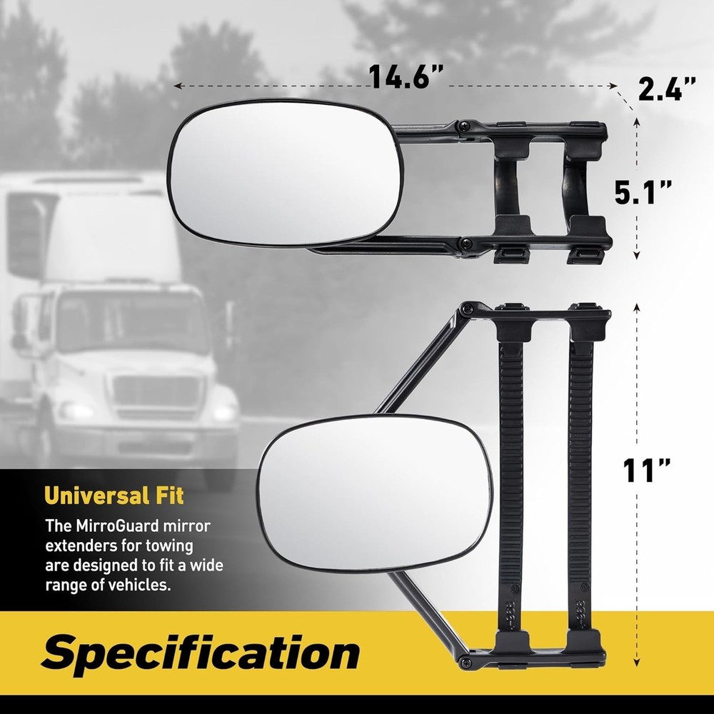 Universal Clip-On Towing Mirrors for Pickups & RVs - Enhanced Rear Visibility