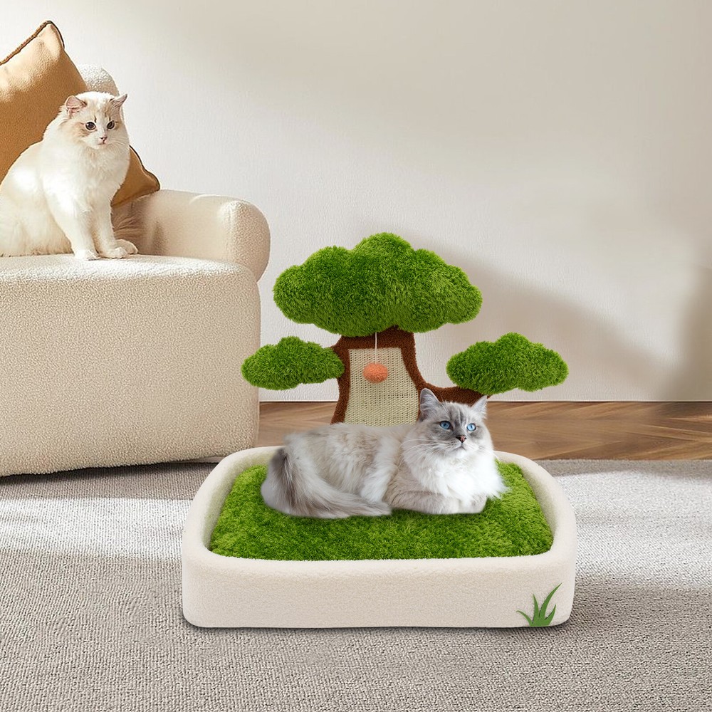 23.6'' Green Tree Cat Bed Cat Cozy Condo with Scratching Post Padded Bed