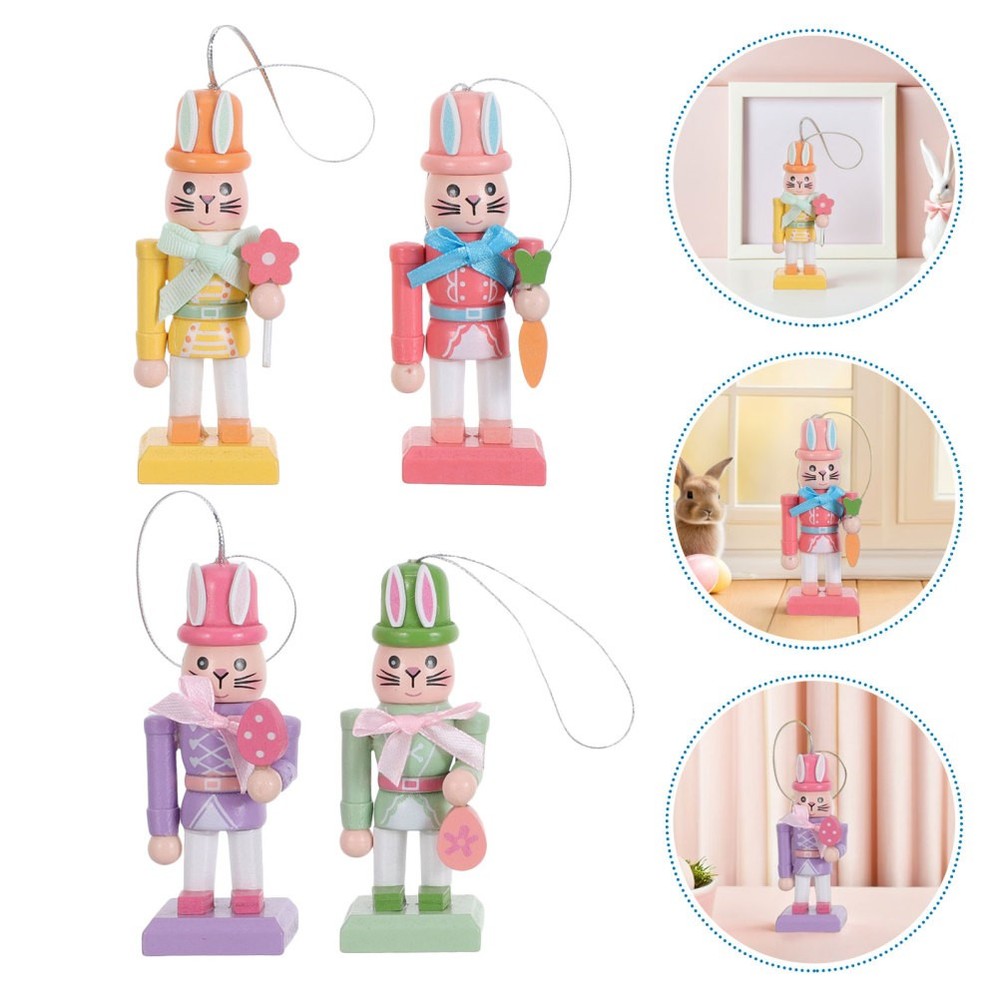 4 Pcs Easter Bunny Decor Nutcracker Soldier Puppet Home Standing Figurine