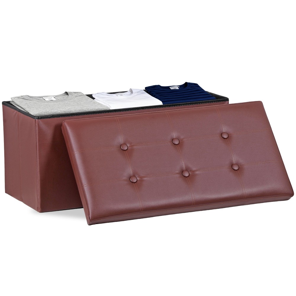 30" Sturdy Ottomans Footstools Soft Leather Brown Storage Footrest Foldable