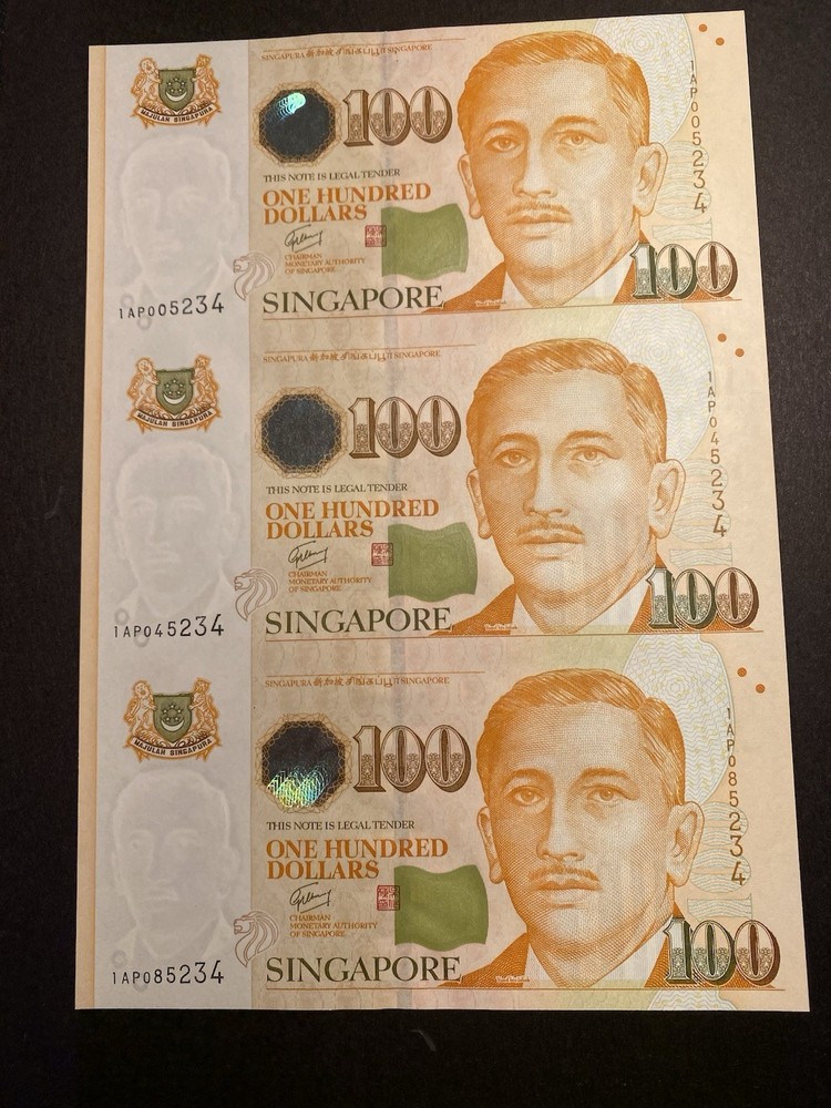 Singapore $100 3pcs Uncut Notes Uncirculated
