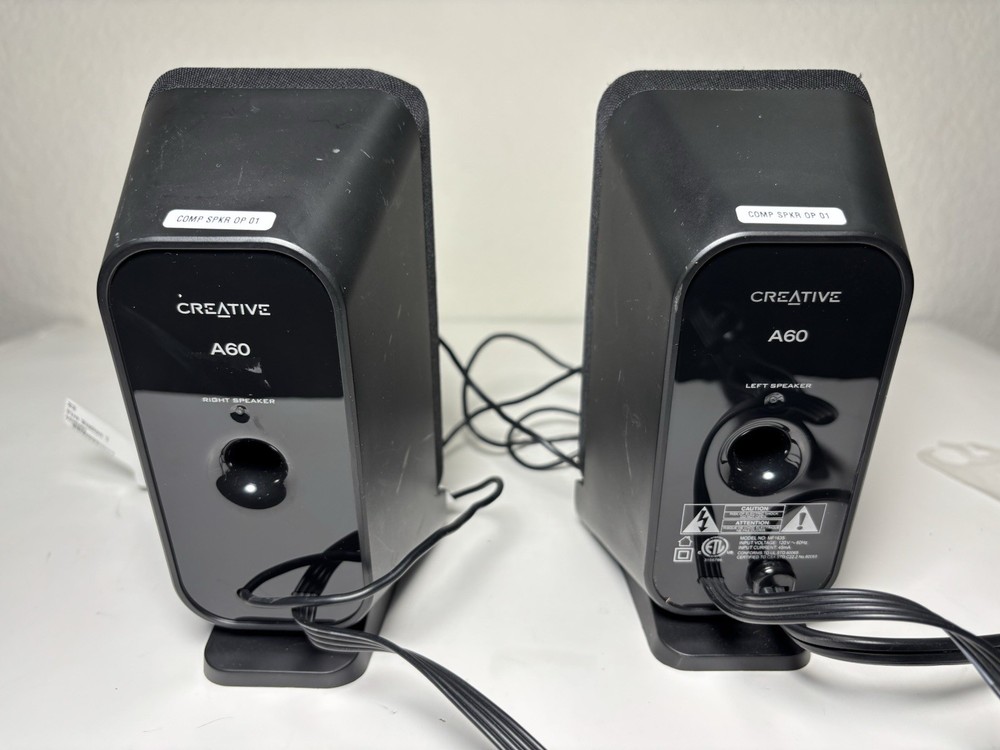 Creative A60 Twin Black Stereo Speaker System - Tested & Working