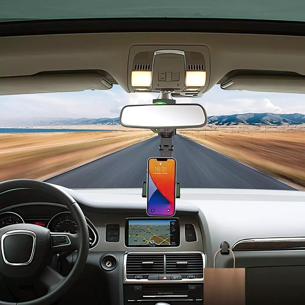 360 Degree Rotatable Car Rearview Mirror Phone Holder Multi-functional Bracket