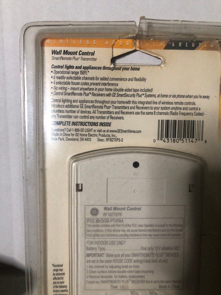GE SmartHome Wall Mount Control, Indoor Transmitter Missing Double Sided Tape