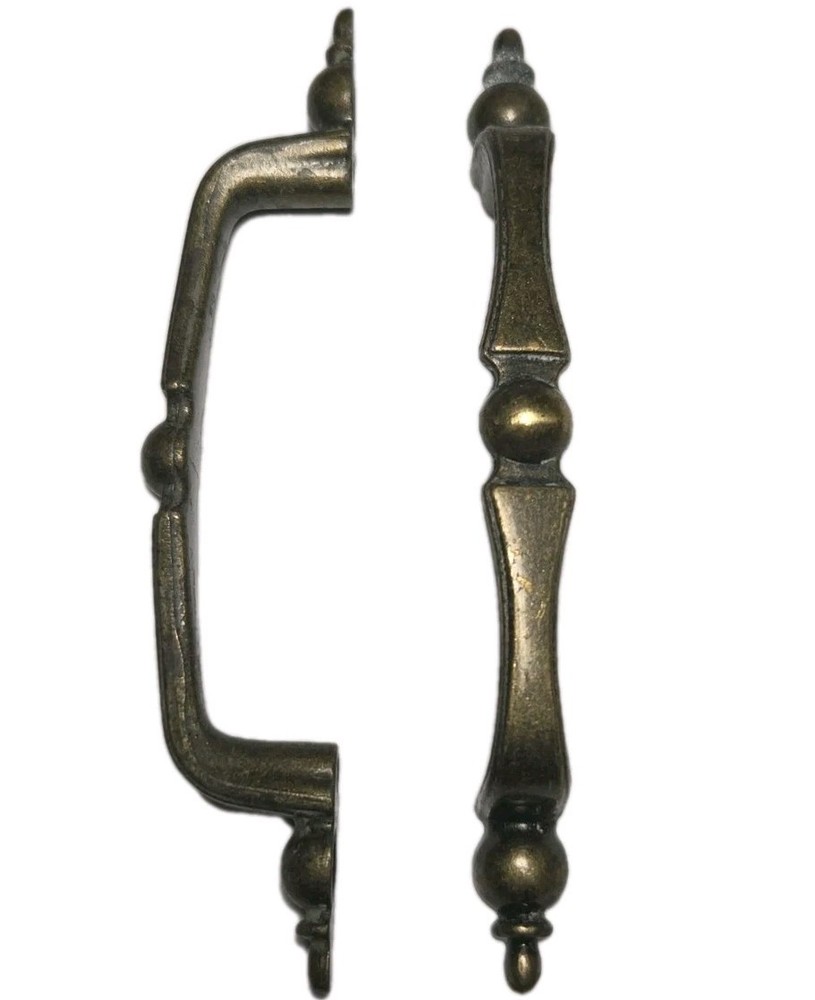 Vintage Solid Brass Cabinet Handles 5” Turned Spindle Drawer Pulls Pair