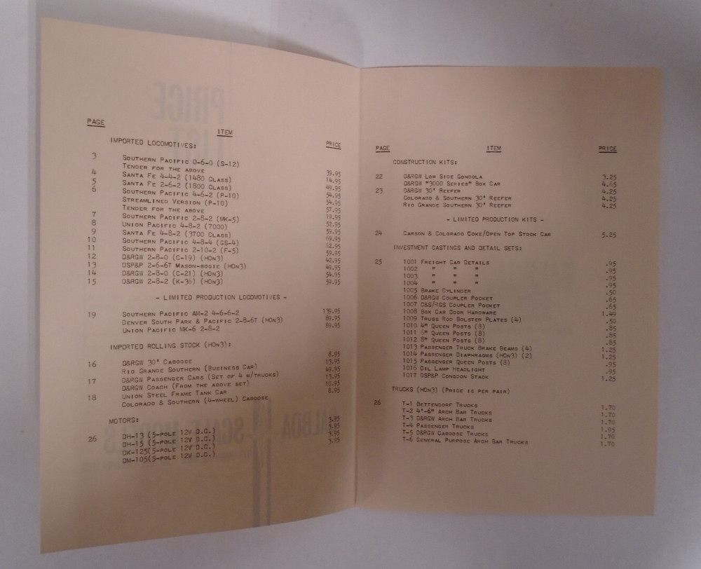 BALBOA SCALE MODELS 1966 CATALOG SECOND EDITION & PRICE LIST
