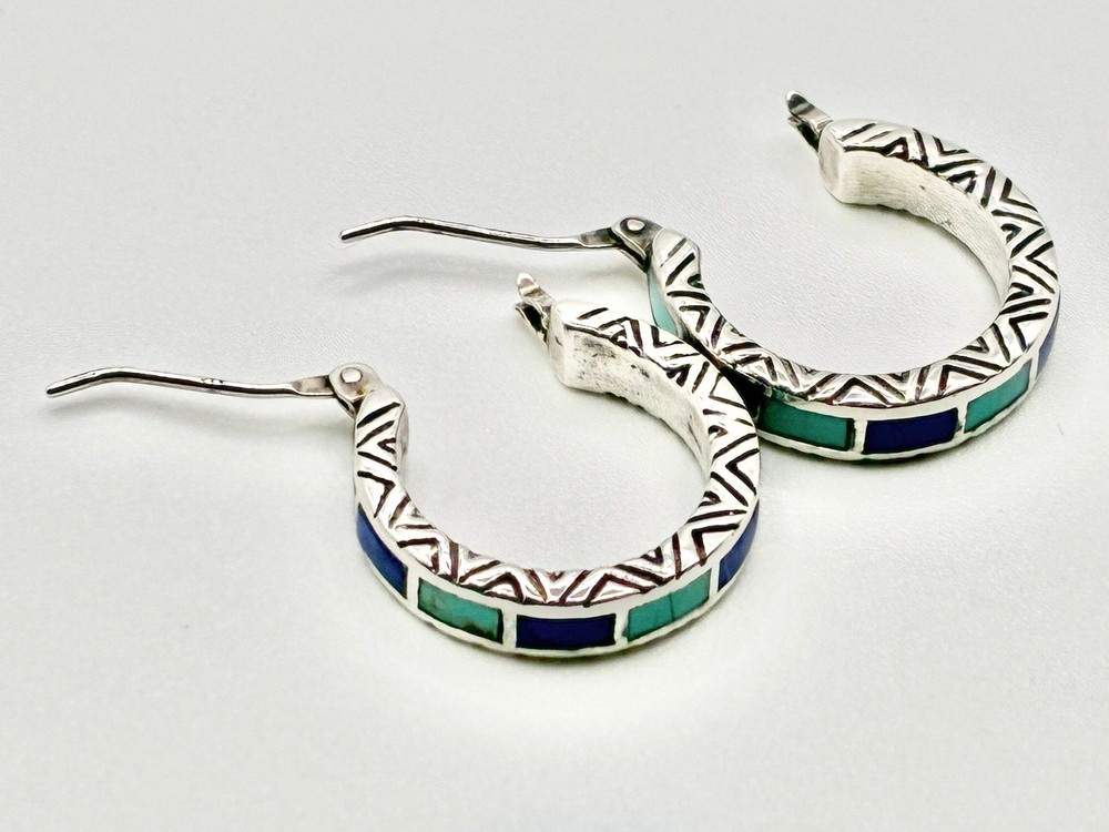 Sterling Silver Inlay Hoop Earrings