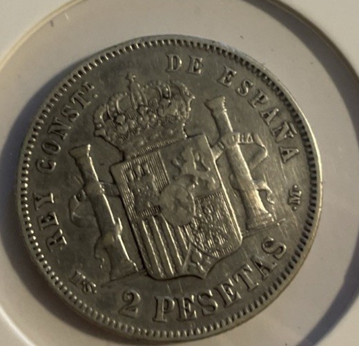 1882 Silver 2 Pesetas King Alfonso XII Spain