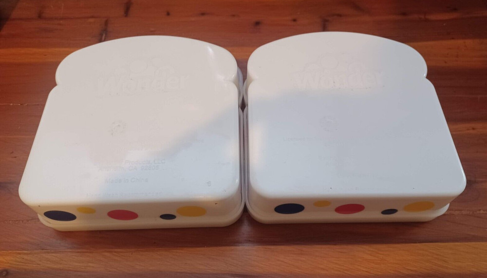 Two Wonder Bread Plastic Sandwich Containers with Lids