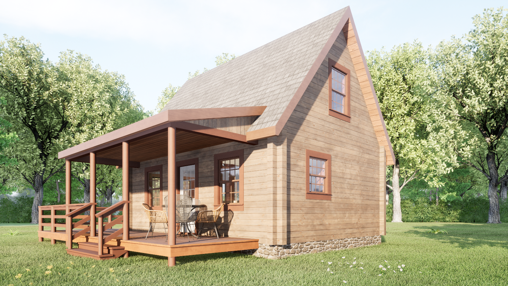 Custom Tiny Cabin House Plan with Quality 3D images and PDF Blueprint Drawings