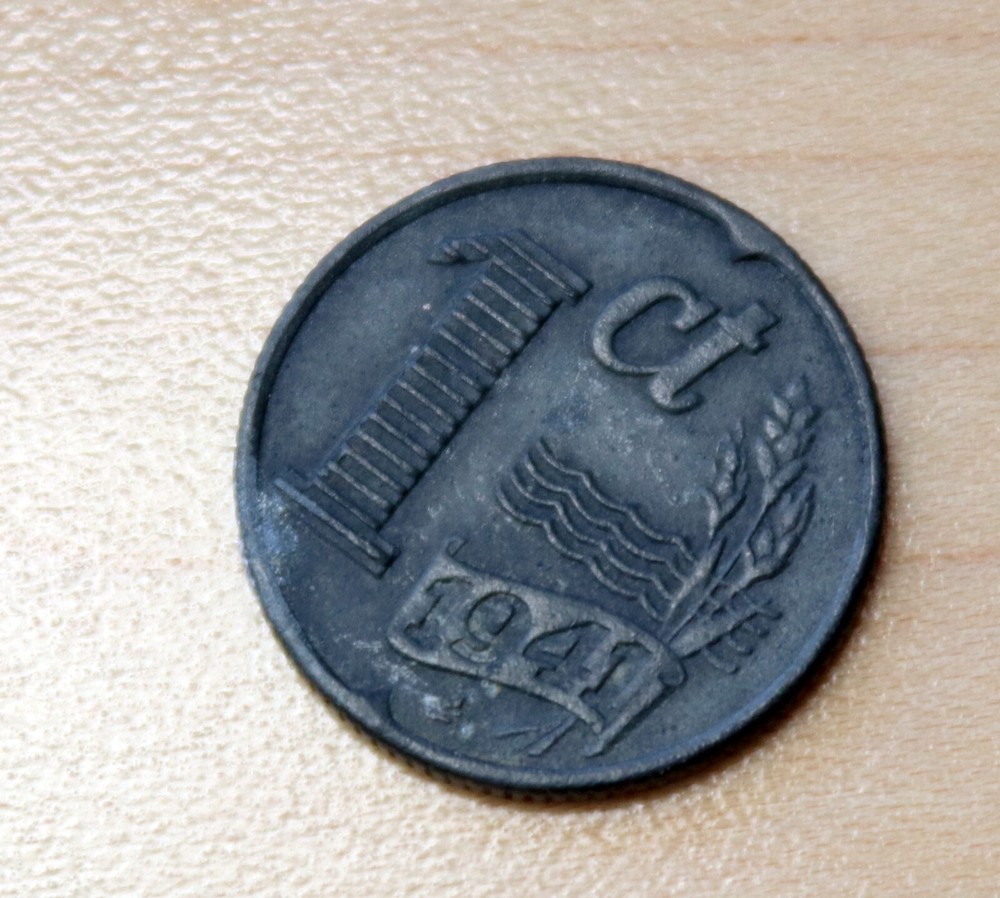 1941 Netherlands 1 Cent Zinc WWII