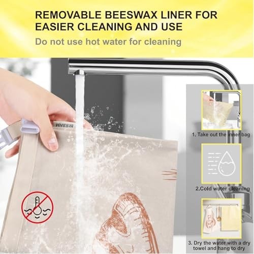 2 Pack Beeswax Bread Bags with Replaceable Liners,Reusable Bread Bags for Brown