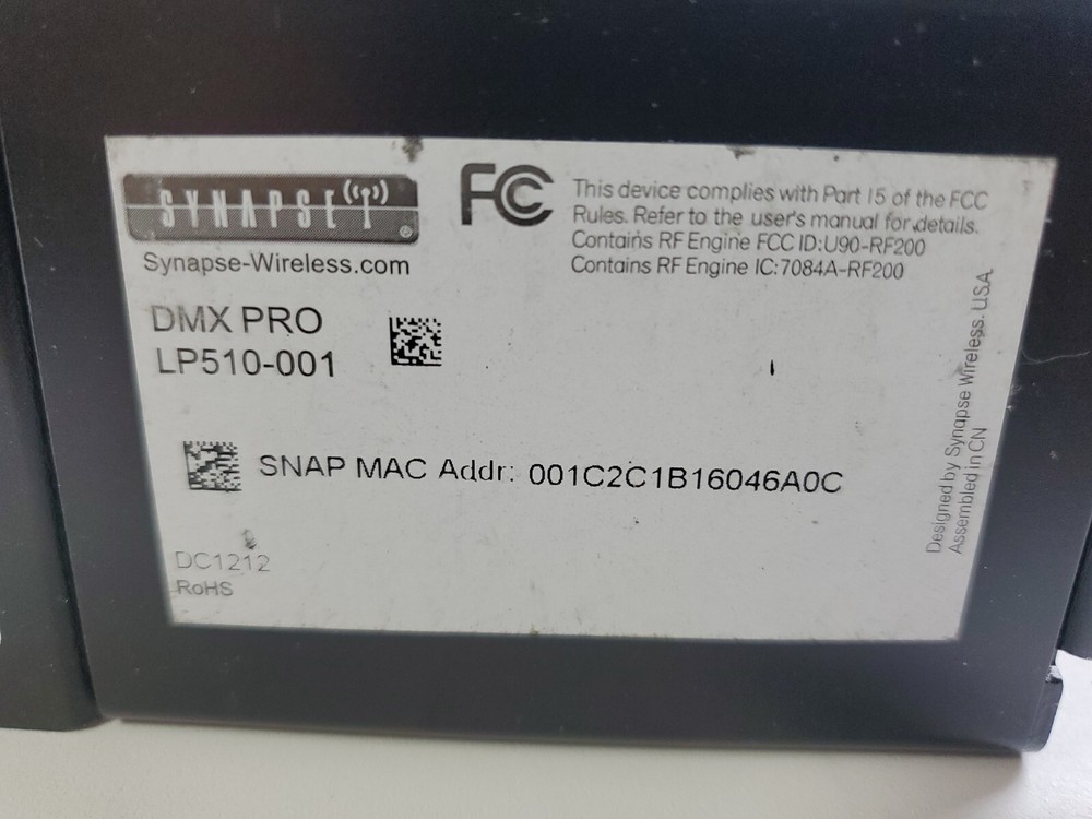 Synapse-Wireless DMX-PRO LP510-001 Snap Receiver Transceiver Transmitter