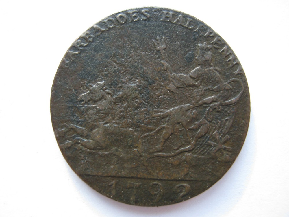 Barbados 1792 copper Halfpenny GF pitted