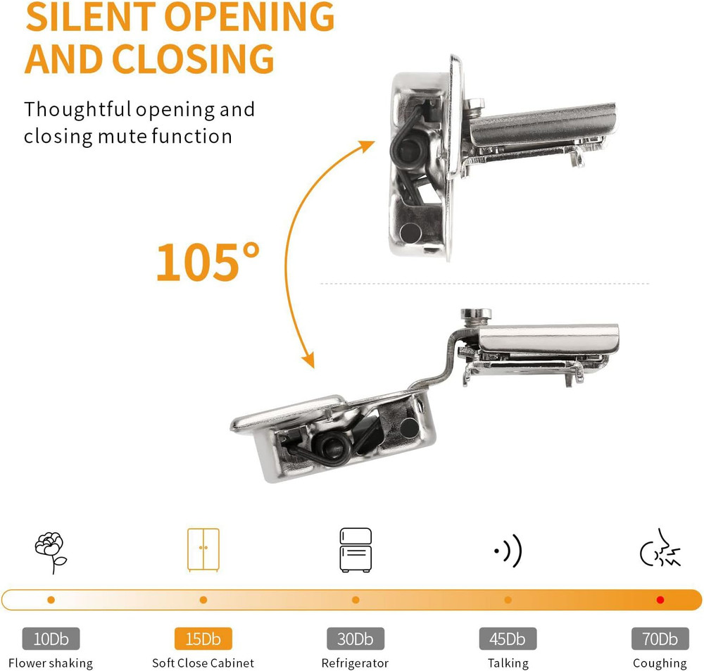 30 Pack Soft Close Concealed Hinges - Satin Nickel 105° Open Angle