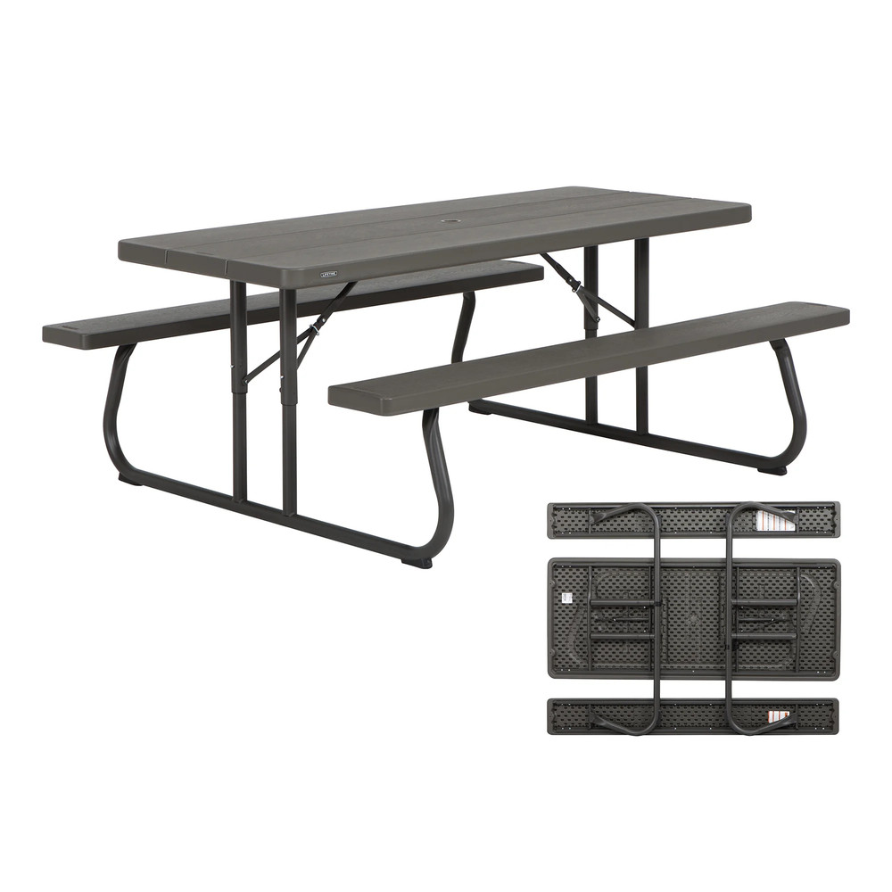 High Density Polyethylene Folding Picnic Table, 6 Feet Brown
