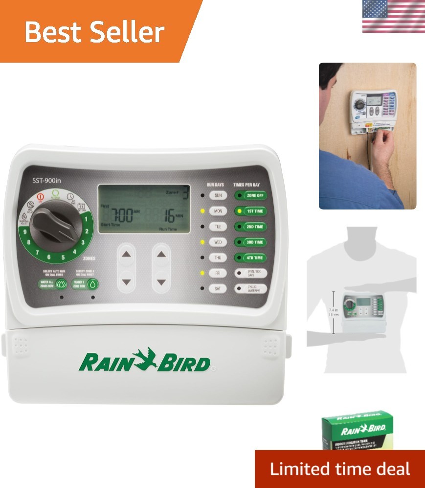 User-Friendly Indoor Sprinkler Controller with Seasonal Adjust & 9-Zone Control