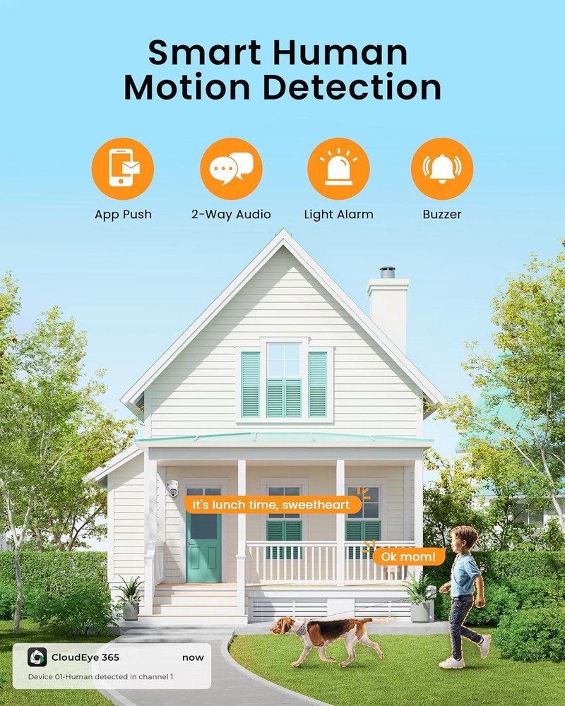 4MP WiFi Security Camera System Battery Solar Panel Wireless 2Way Talk Pan-Tilt