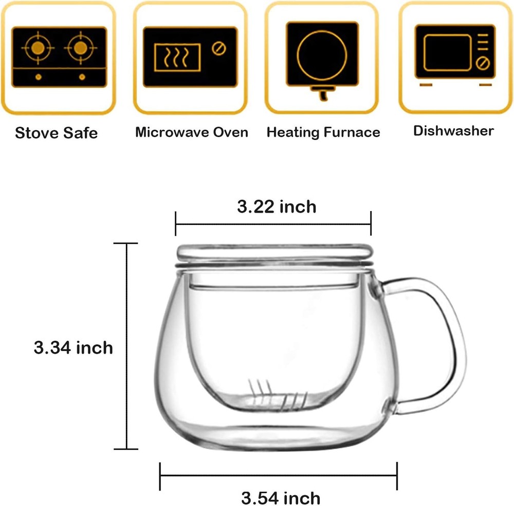 Elegant 13oz Borosilicate Tea Infuser Cup Set - Perfect for Tea Lovers