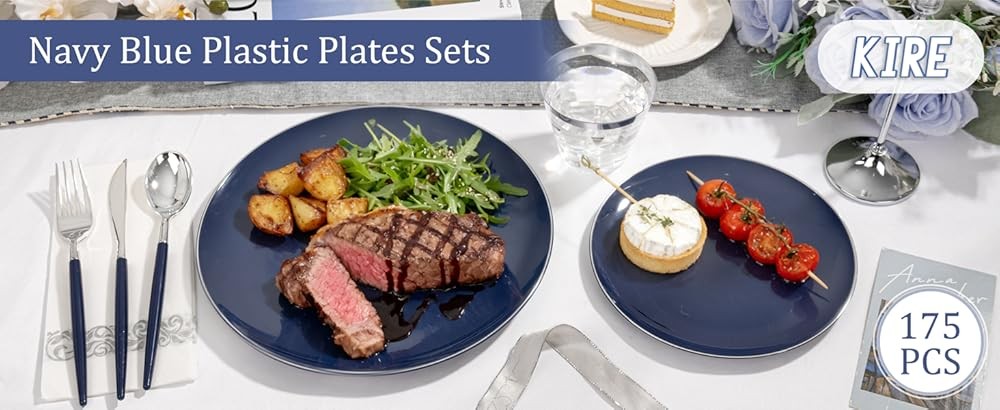 Blue Plastic Plates with Sier Rim & Disposable Sierware with Blue