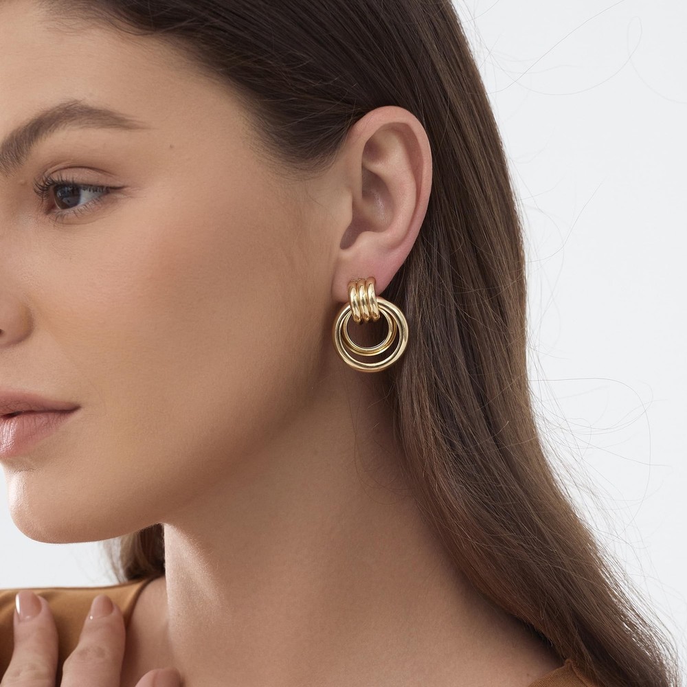 Gold-Plated Chunky Earrings, Knot Link Circle Drop Dangle Statement Studs for...