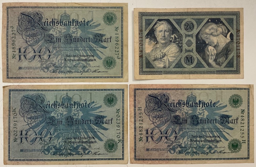 100- 20 MARKS 1908.1915 GERMANY 4 BANKNOTES