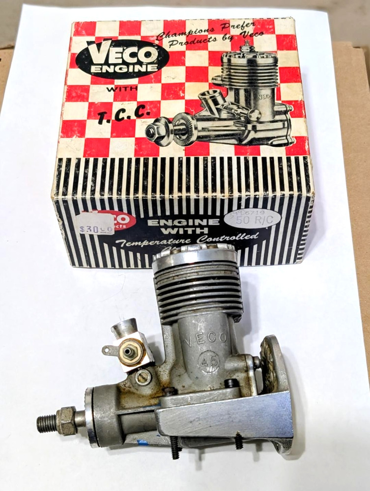 Veco 45 R/C engine, mount, box, instructions, good compression & condition