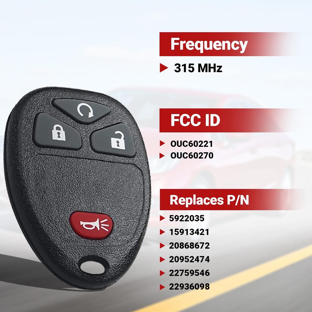 Key Fob Keyless Entry Remote Control Compatible with Chevy 4Btn, 2PC