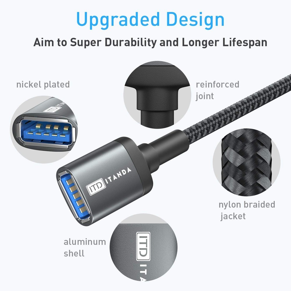 Versatile 10FT USB Extension Cable - Fast Transfer for Gaming, Printing & More