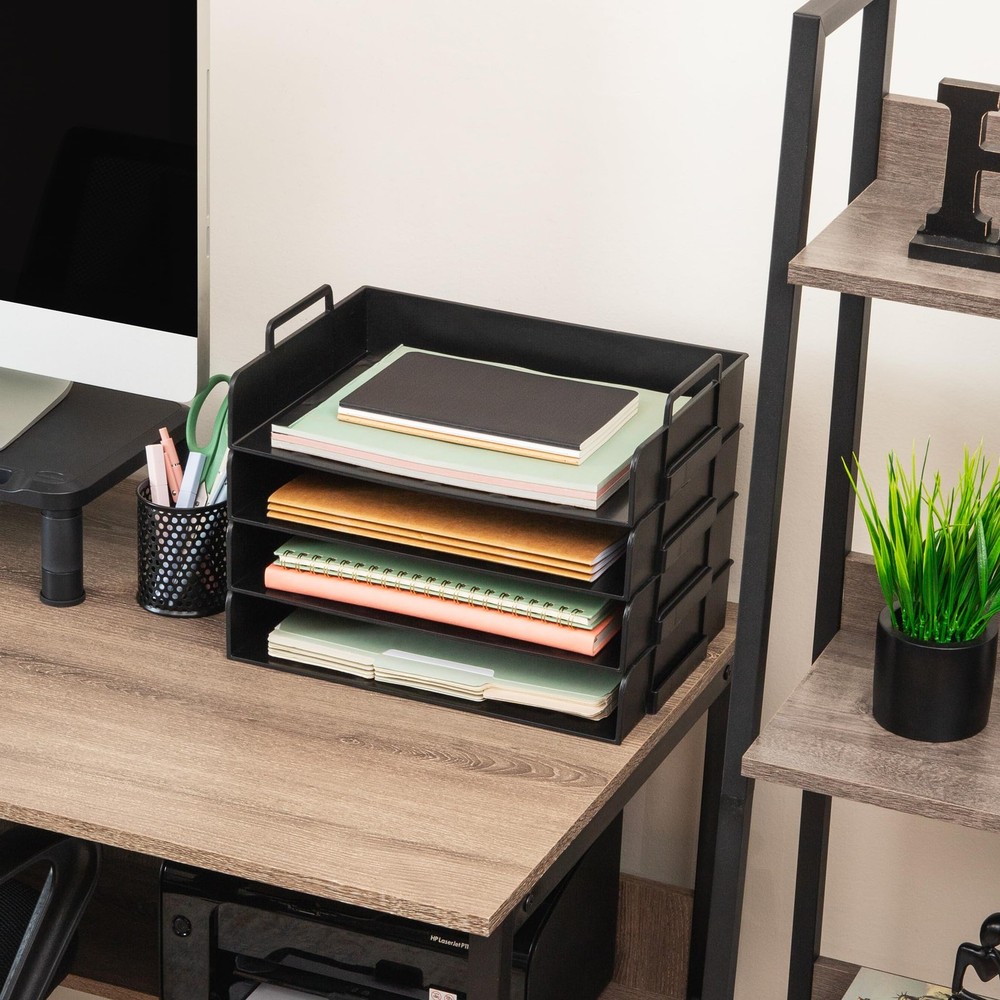 Stackable Paper Tray, Desktop Organizer, File Storage, Office, Plastic, 13.75...