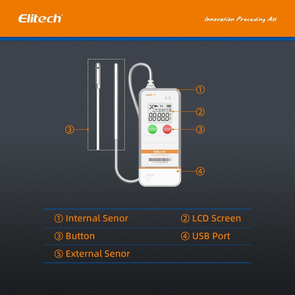 Elitech RC-5+ Digital PDF USB Temperature Data Logger + Digital...