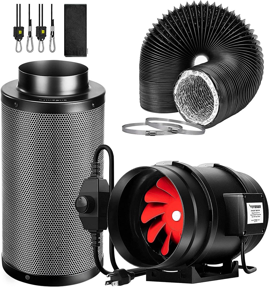 VIVOSUN 8" 720CFM Inline Fan w/Speed Controller Carbon Filter 25Ft Ducting