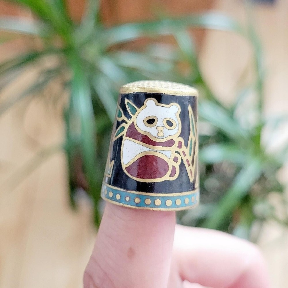 Vintage Cloisonne Panda Bear Thimble