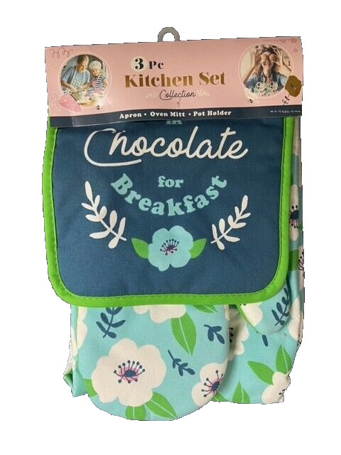 3 Pc Kitchen Set Collection - Apron/Oven Mitt/Pot Holder (Chocolate)