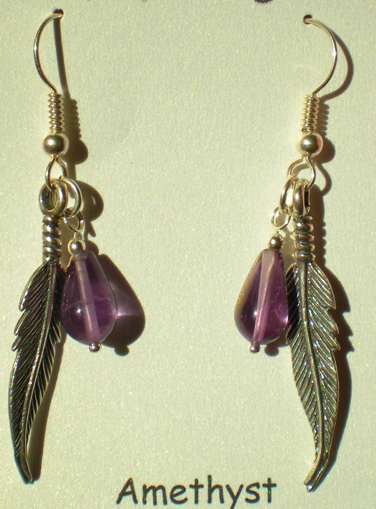 Amethyst Sterling Silver Feather Earrings e167