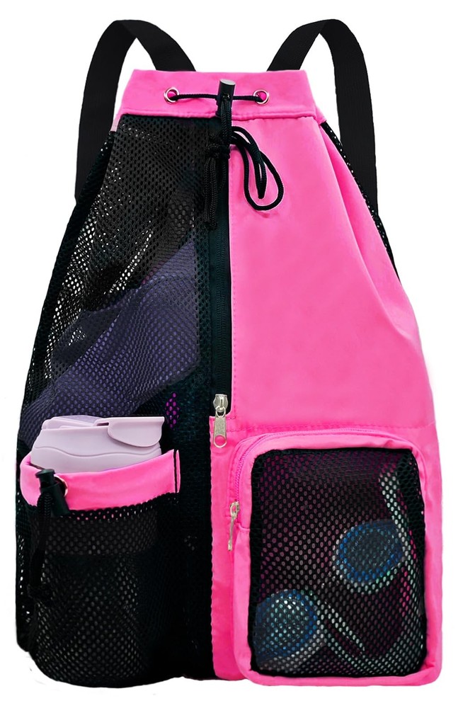 Mesh Beach Backpack With Wet Pocket Drawstring Pool Swimming Bag Gym