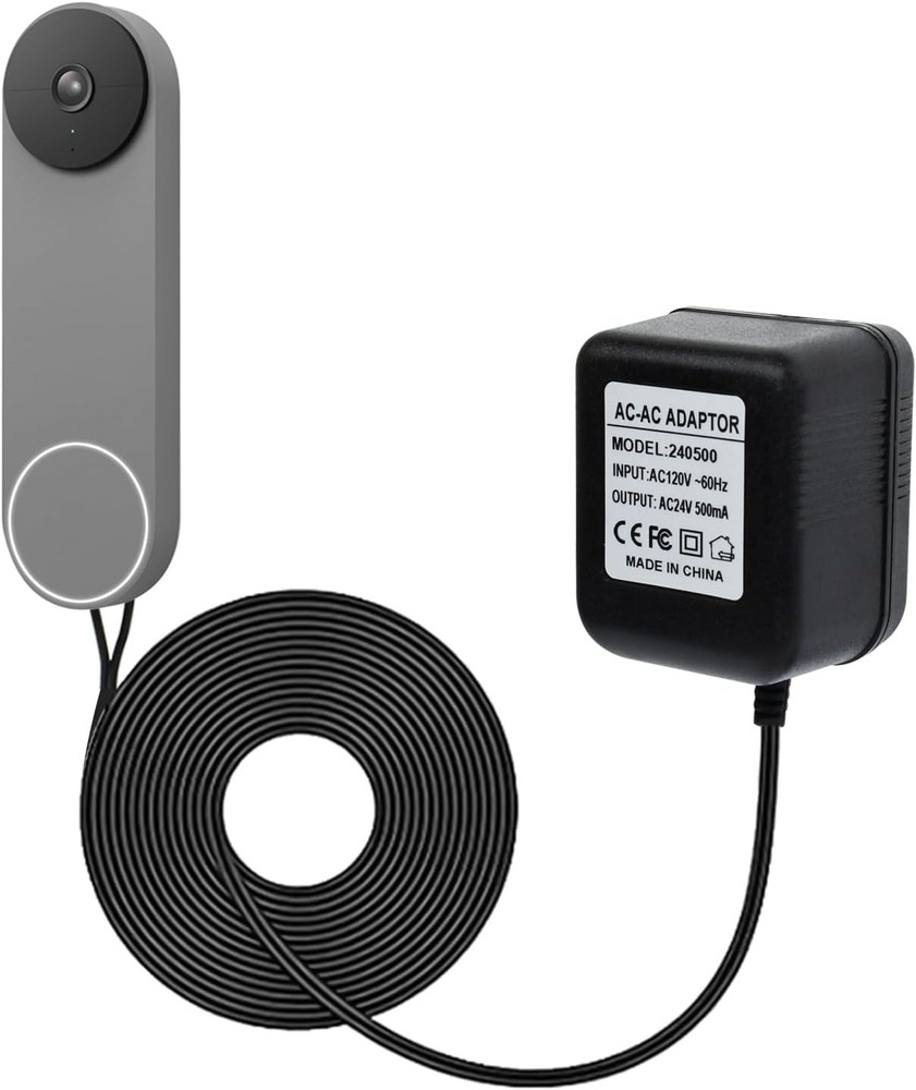 VVHOOY 24V Transformer Doorbell Power Adapter Compatible with Google Black