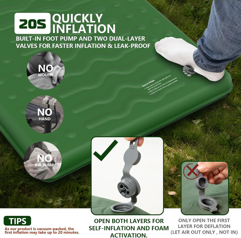 Compact Memory Sleeping Pad and Inflatable Seat Cushion