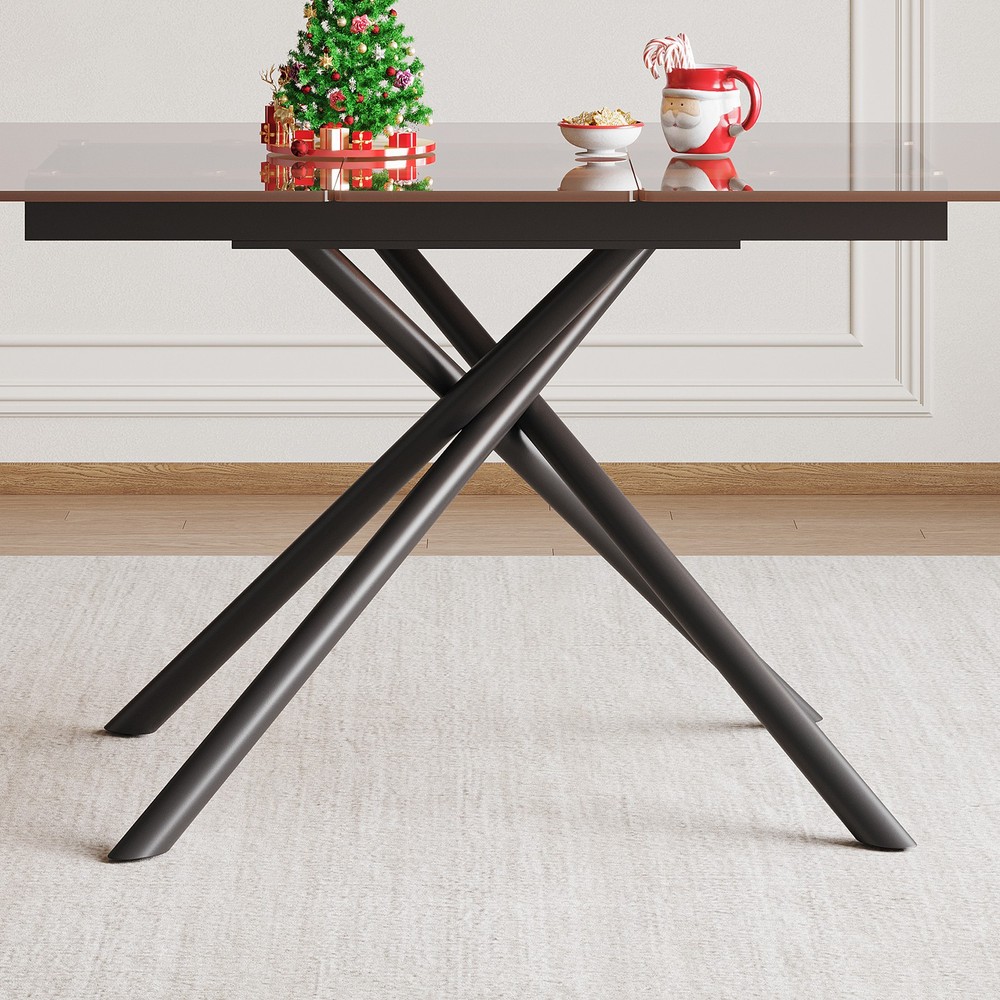 59-inch Modern Rectangle Expandable Dining Table with Retractable Leaf, Black