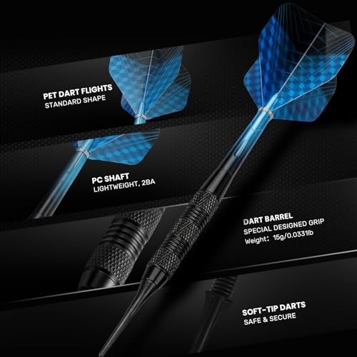 12 Pack Soft Tip Darts Set - 17g Plastic Tip Darts with 40 Extra Tips & Case