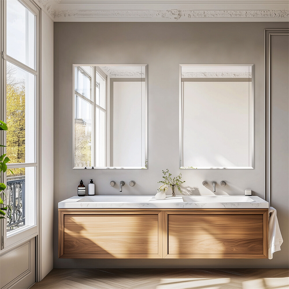 Frameless Rectangle Bathroom Vanity Wall Mirror Beveled Edge Shatterproof Mirror