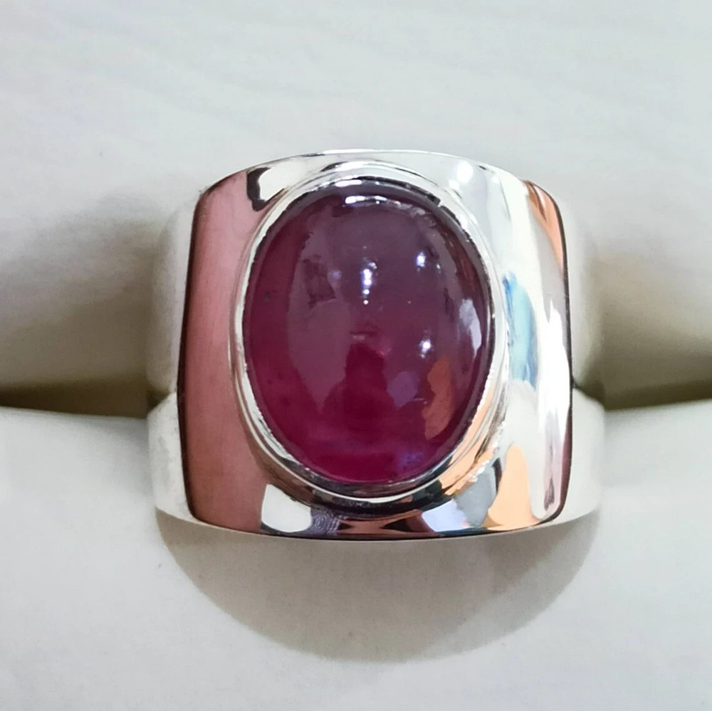 Mens Ruby Ring Cabochon Ruby Sterling Silver 925 Ring Gift For Him Mens Yaqoot R
