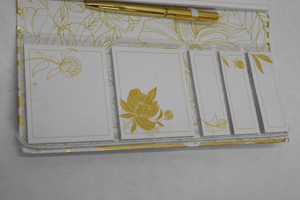 Punch Studio Note-Folio List Pad Sticky Flags Sticky Notepads & Golden Pen
